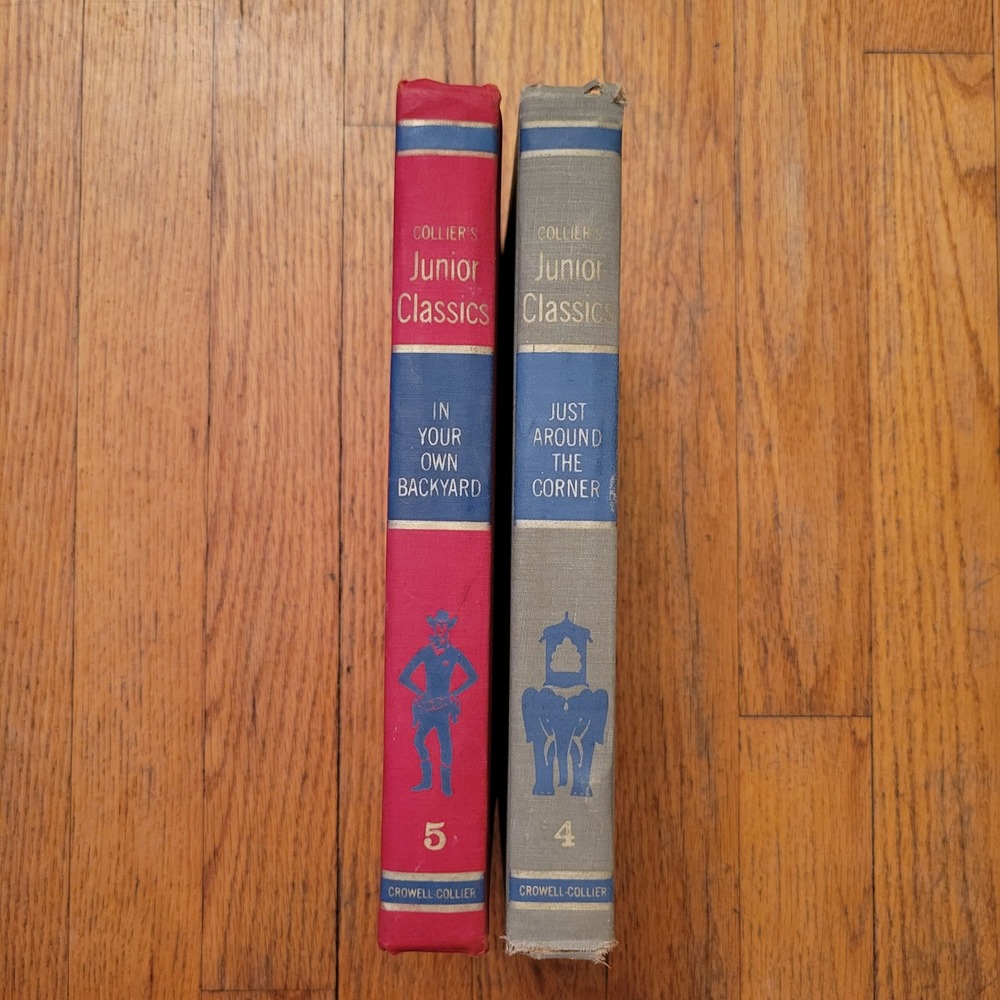 Collier 1962 Junior Classics Books Red Gray Vol 4 5 Young Folks Shelf Decor Prop